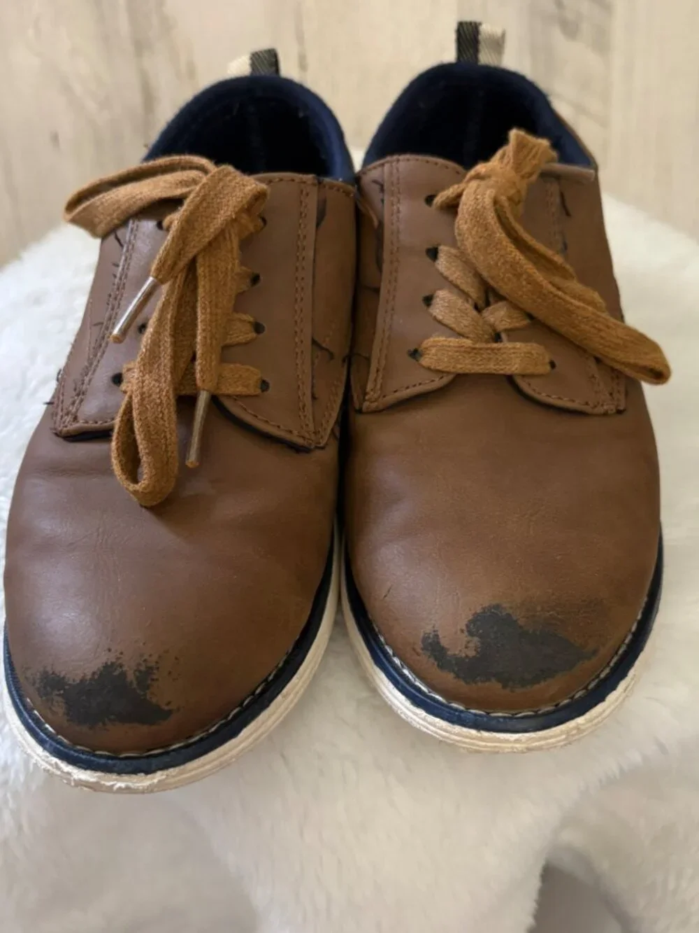 Cat & Jack Little Boys Size 2 Lace Up Brown Casual Shoes Rubber Soles